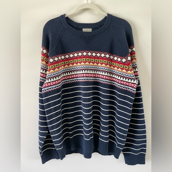 LL Bean Wicked Soft Cashmere Organic Cotton Fair Isle Sweater XL Fisherman - Picture 7 of 8